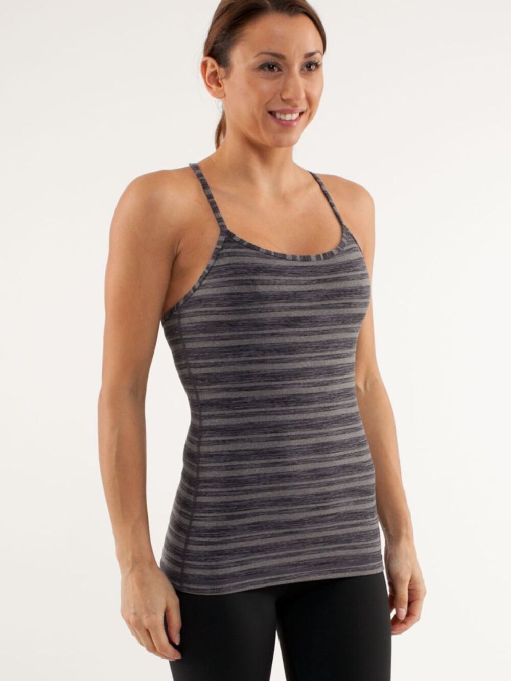 Lululemon Power Y Tank Top Luon Grey Striped Racerback 4 EUC